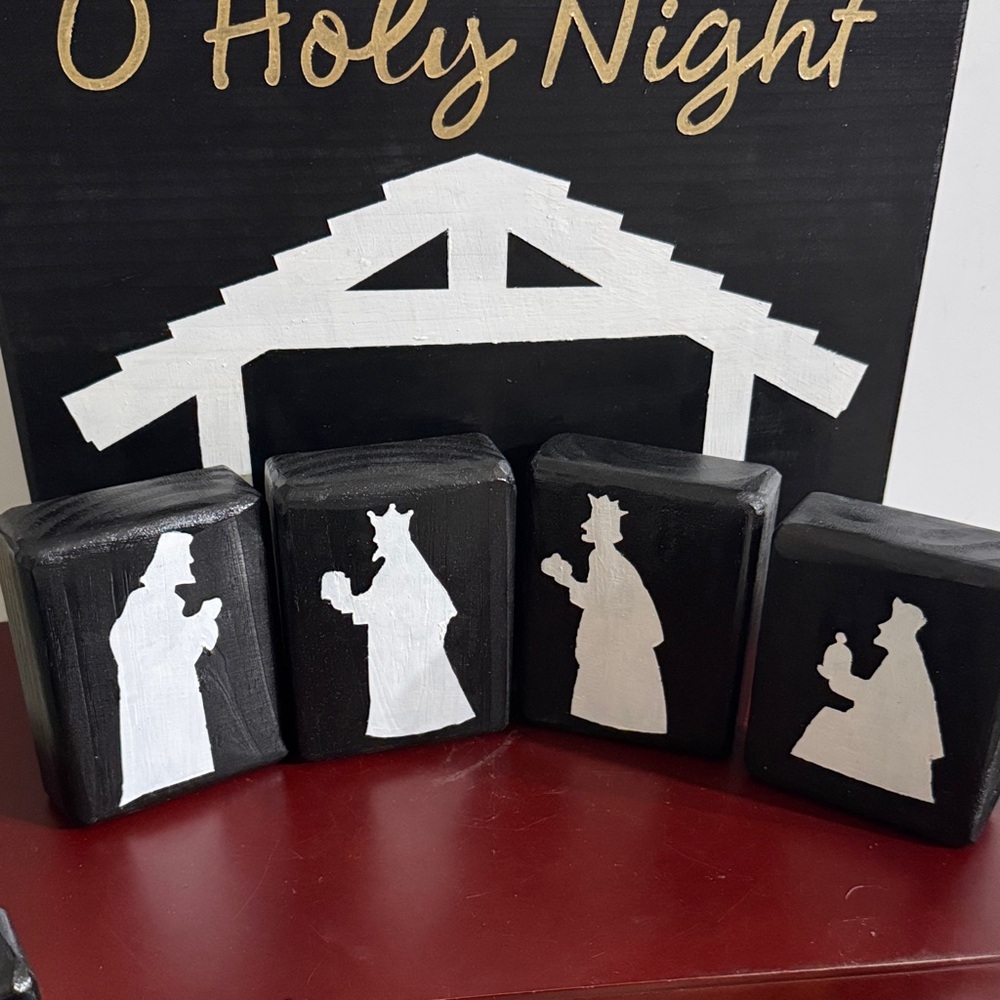 Wooden Block Silhouette Nativity Scene Decorations 13 pieces - Picture 2 of 13